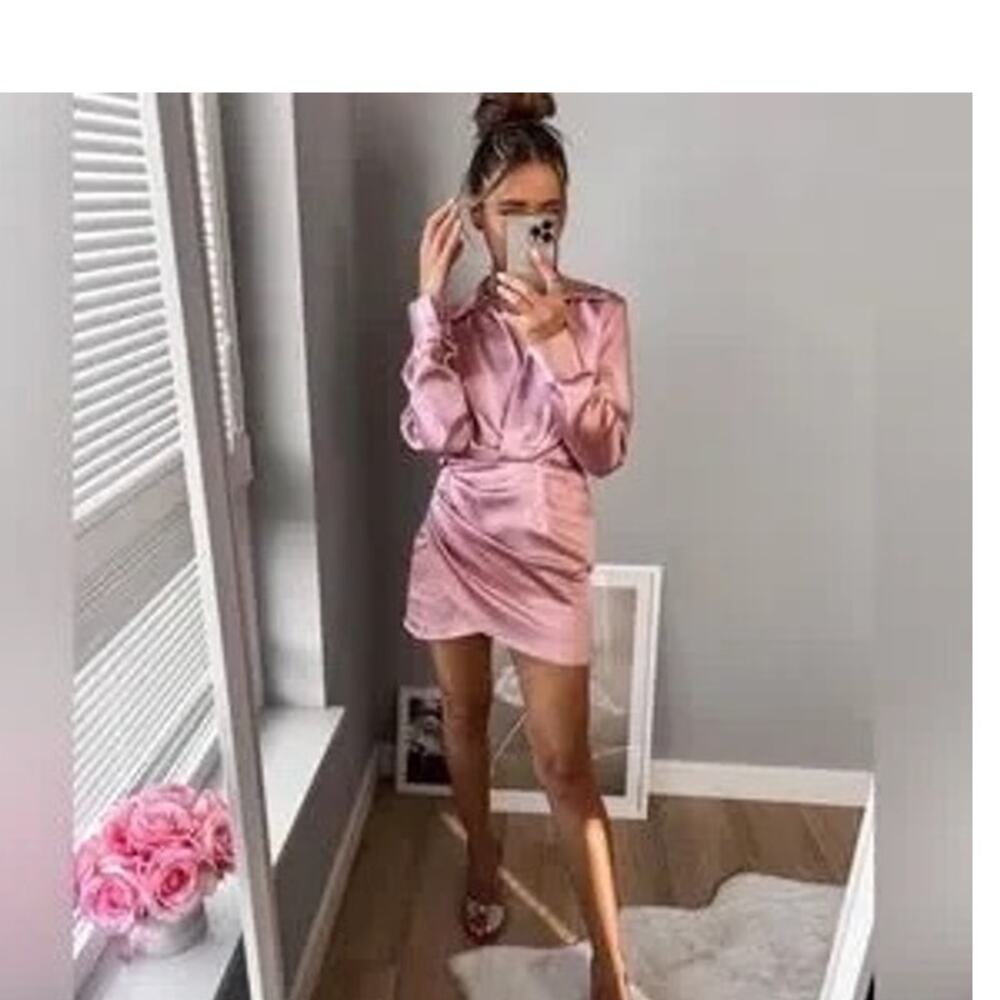 Zara NWT Blush Pink Satin Effect Short Dress Womens Plus Size XXL Coquette Twee